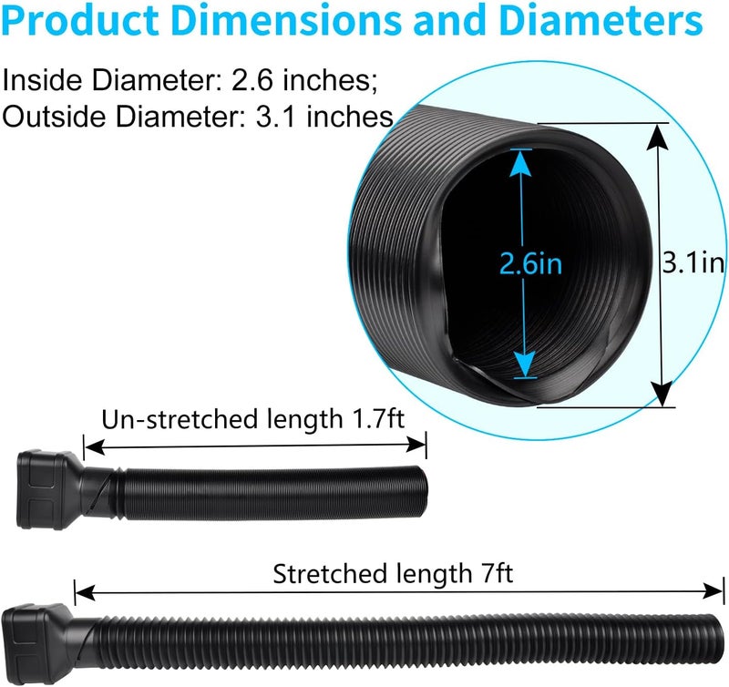 Prestantious 7ft Long Gutter Downspout Extensions, 3.1" OD Gutter Downspout Extender Pipe for 2"×3" Downspout and 3"×4"Downspout, Flexible Pipe Stretched Length 7ft, Black,2-Pack - Image 2